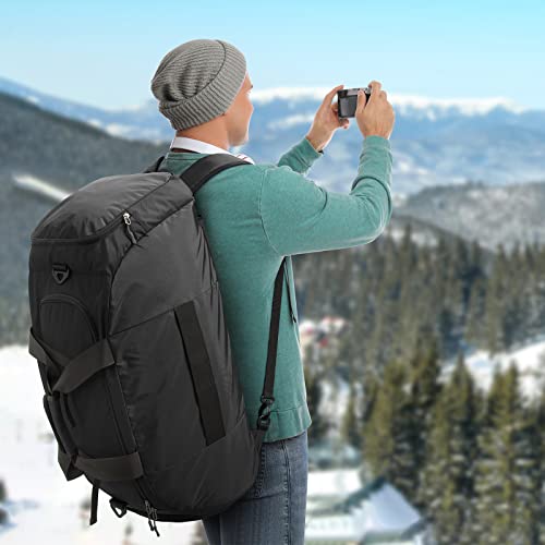 G4Free 70L Large 3-Way Duffle Backpack Gym Bag with Shoe Compartment Lightweight Waterproof Foldable Sports Duffel Bag Travel Backpack Luggage (Black) - Image 4