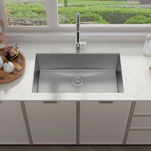 Sinber HU3219S-S 32" x 19" x 10" Undermount Single Bowl Kitchen Sink with 18 Gauge 304 Stainless Steel Satin Finish HU3219S-S (Sink Only)