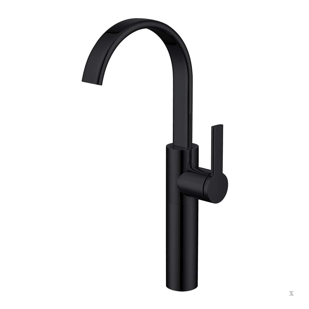 BHFPFZA Black Brass Gooseneck Kitchen Sink Faucet Waterfall Single Handle Deck Mount Mixer Tap - Ele Basin Fixture for Modern Kitchens