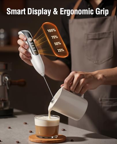 Image of Dynooper 3 in 1 - Electric Whisk Milk Foamer, Electric Whisk Foam Maker for Coffee, Lattes, Cappuccino, Matcha, Hot Chocolate & Creamer - Ceramic White