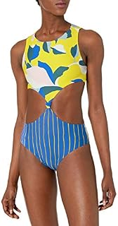 Maaji Women's Spin Reversible Four Way One Piece Swimsuit, Sunflower Yellow Geo, Medium