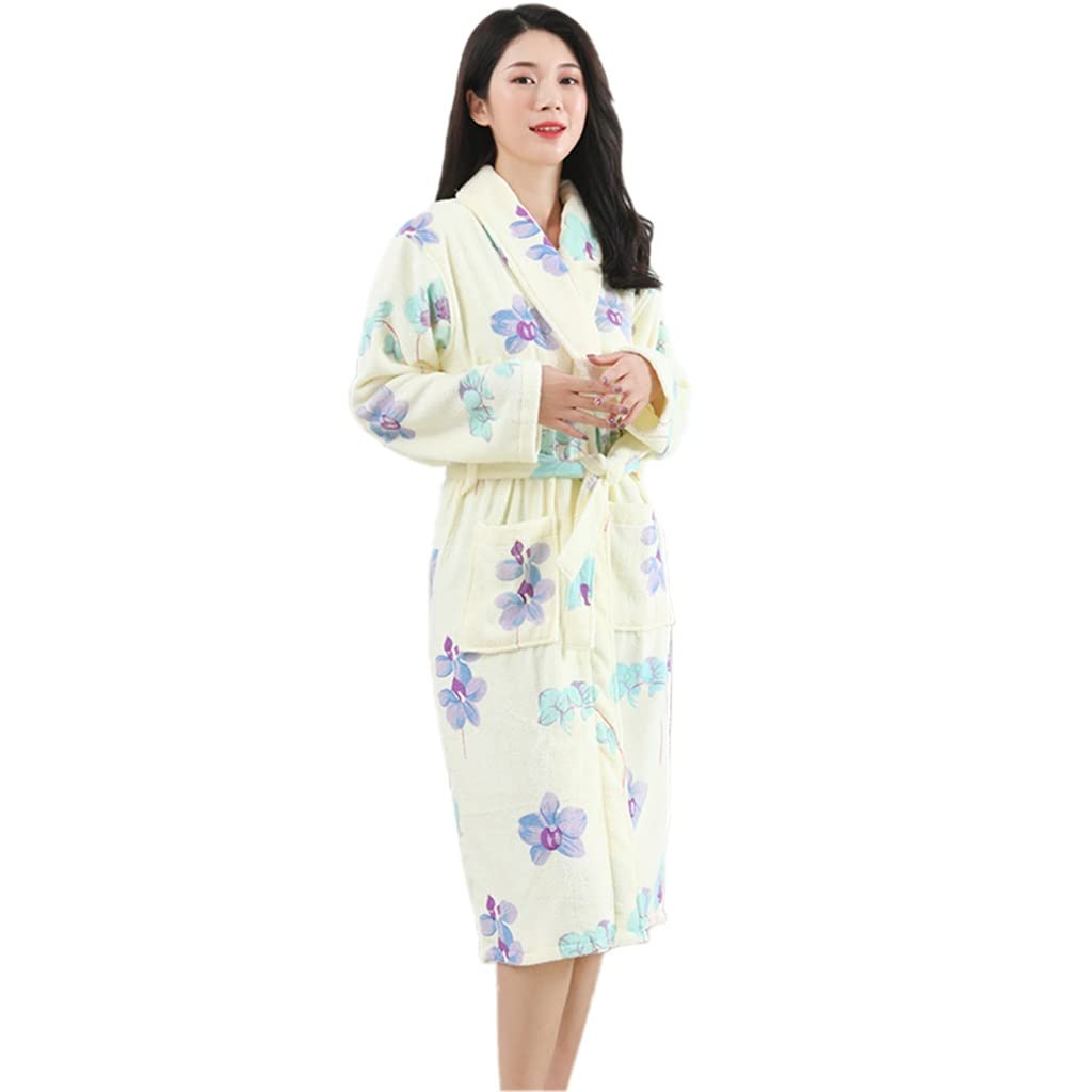 Albornoz para Mujer, Toalla De Rizo, Túnicas Sexy, Manga Larga Difusa, Algodón Ligero, Hotel Yukata, Pijama De Baño, SPA, Suave, Cómodo, Estampado Pansy (Color : Purple Flower, Size : XL-120cm)