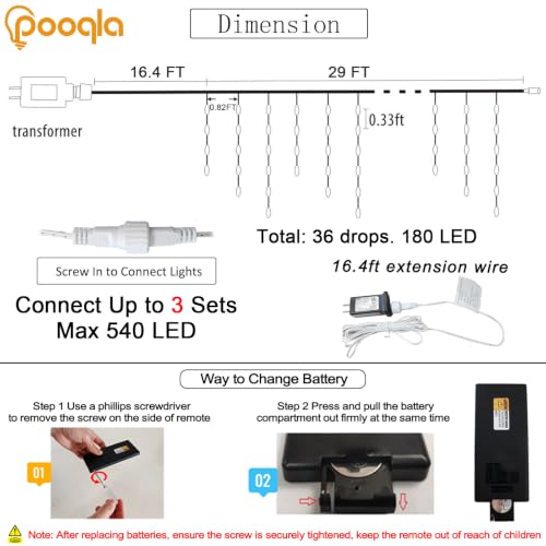 Image of Pooqla 35 Colors Icicle Lights for Outside, 29FT Icicle Christmas Lights