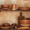 MORA Small Plates Set of 4, 6.5 inch Ceramic Pottery Dessert Plates - Microwave, Oven and Dishwasher Safe - Terracotta