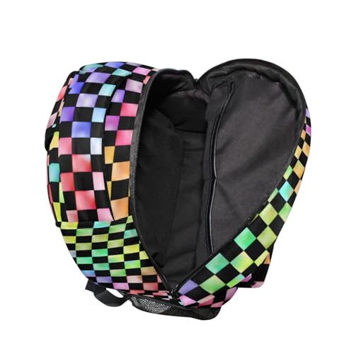 ALAZA Rainbow Checkered Checker Backpack Purse with Multiple Pockets Name Card Personalized Travel Laptop Book Bag, Size M/16.9 inch3