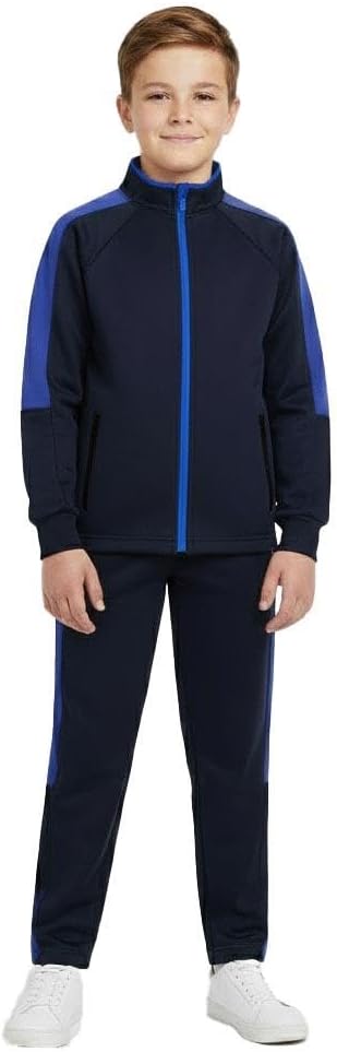 Kids Girls Boys Fleece Tracksuit School PE Kit Contrast Jogging Bottoms & Hoodie
