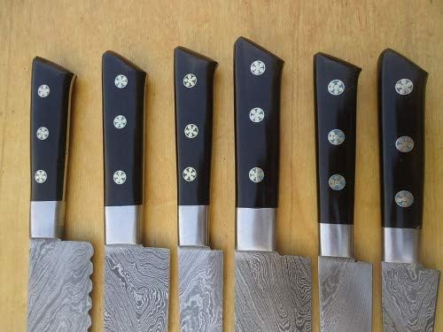 Miniatura 3 de Cuchillo Damasco hecho a mano de 8 a 13.0 in, cuchillo de chef con mango de cuerno de búfalo, juego de 6