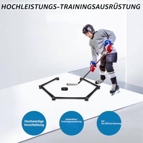Hockey-Trainingsausrüstung, tragbarer 5-teiliger Hockey-Schläger-Handling-Trainer mit verstellbaren Gelenken, Rutschfester Matte für Puckkontrolle, Techniktraining und Reaktionszeit, schwarz