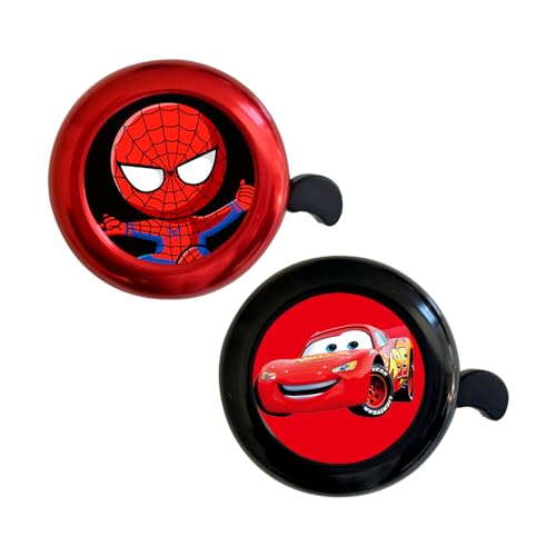 2 pcs Bicycle Bell Children FAMILIO-Cartoon Bicycle Bell Set Boys/Girls Bicycle Bell Anime Children's Day Bicycle Balance Bike Accessories for Children's Birthday (Hero + Cars)