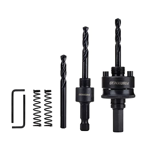 GEINXURN General Quick Change Hole Saw Mandrel, 7/16-Inch and 3/8 Inch Hole Saw Arbor with 3Pcs Central Drill/2PCS Hex wrench/2Pcs Spring