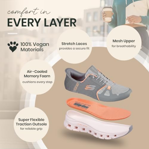 Skechers Damen Glide-Step Pro Slip-InTurnschuhe, Gray Mesh/Orange Trim, 40 EU – Ansicht 5