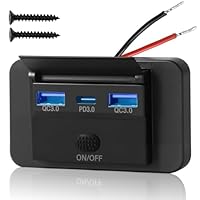 72W USB 12V Steckdose Wohnmobil, Autoladegerät Dual QC3.0 USB & PD3.0 Type C, Port Ladebuchse mit Knopfschalter, Wasserdichte Autostrom Schnelllade Adapter für 12 V / 24 V Autos, LKWs, Boot