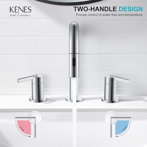 KENES Chrome Pull Down Bathroom Faucet, 8 Inch 2 Handle Widespread Bathroom Faucet 3 Hole with Pull Out Sprayer, Bathroom Sink Faucet with Pop Up Drain & Supply Lines LJ-9068-5 by KENES - Image 5