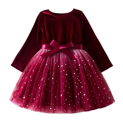 JISISANG Tutu Velvet Dresses A-line Long Sleeve Girls Formal Wedding Guest Brithday Party Christmas Dress 3-7