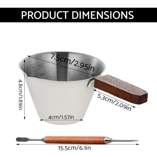 Vaso medidor espresso acero inoxidable 100ml con mango de madera miniatura 6