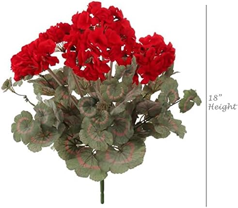 Larksilk Red Artificial Geranium Flower Bush | UV Resistant Decorative Silk Artificial Plant | Perfect for Outdoors or Indoor Décor | 18-Inch Tall