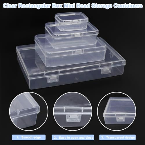 Image of ZWIN 24 Pack Mixed Sizes Rectangular Mini Plastic Containers Clear Plastic Storage Boxes with Hinged Lids 4 Sizes Clear Small Craft Storage Containers for Crafts Bead Small Items