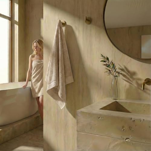 Toallas de ducha de 70x140 Oasis para baño: juego de 2 toallas de algodón beige absorbentes 7
