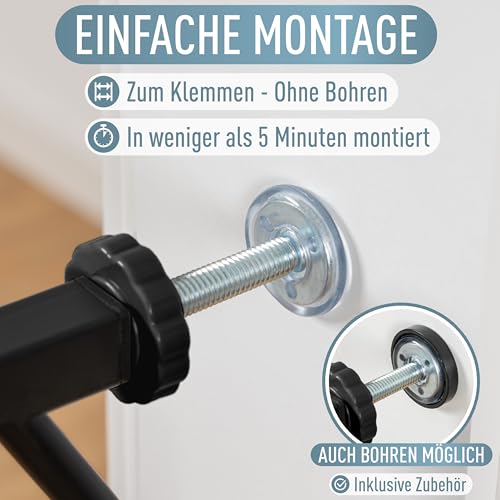 ib style Treppenschutzgitter Berrin - Türschutzgitter für Babys, Ohne Bohren, Treppensicherung für Kleinkinder, Schmal, Schwarz, Breite: 58-66 cm
