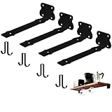 BRATA 4 Pack 8 Inch Shelf Brackets with Detachable Hooks, Brackets for 8'-10' Wall Shelves, Kitchen Bedroom Shelf Bracket, Hardware Included, Black