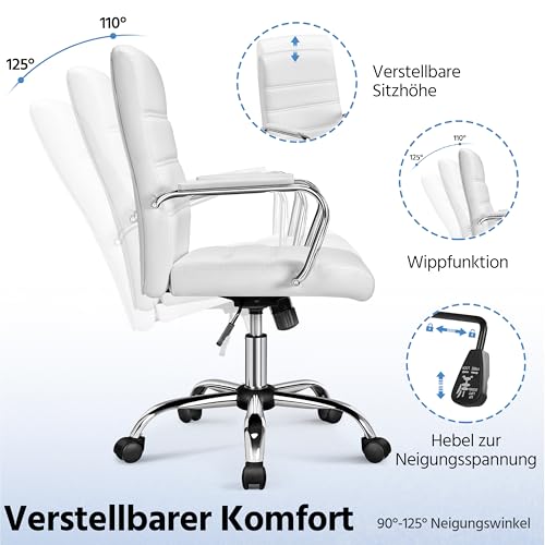Yaheetech Weißer Ergonomischer Bürostuhl mit Armlehnen und Wippfunktion