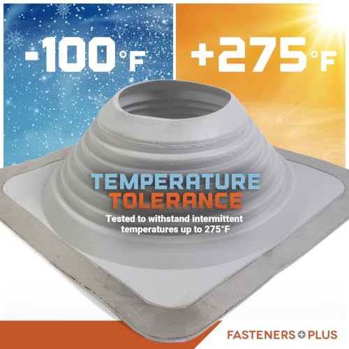 Image of Fasteners Plus #8 Square EPDM Metal Roof Pipe Flashing Boot with Complete Install Kit (Fits 6-3 /4 inch - 13-1 /2 inch Pipe OD), Gray