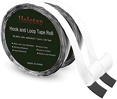 Holotap Sticky Back Hook and Loop Tape Roll 1 Inch x 32 Feet Self Adhesive Fastener Strips Mounting Tape (Black, 1 Inch)