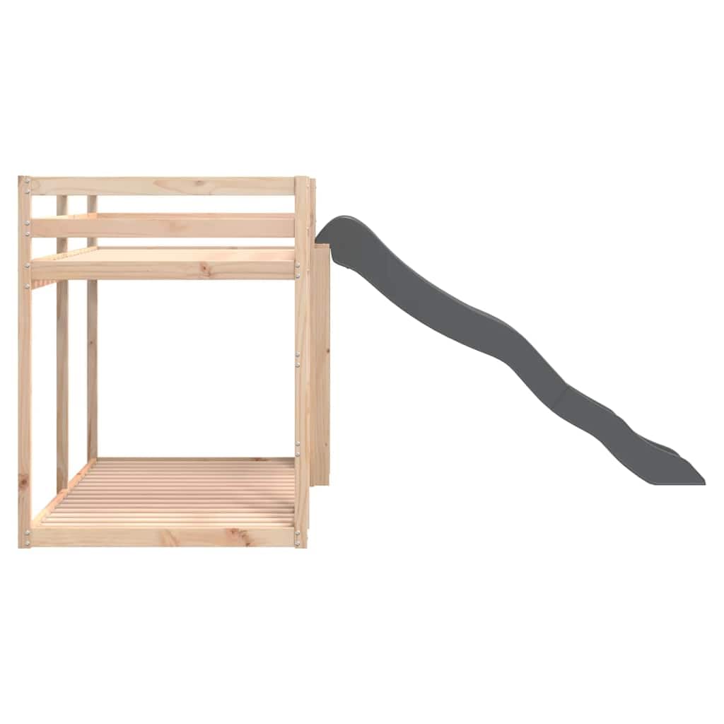 Litera de madera maciza con tobogán y escalera de 80 x 200 cm de madera de pino, resistente cuna con barandilla de seguridad y práctico espacio de almacenamiento