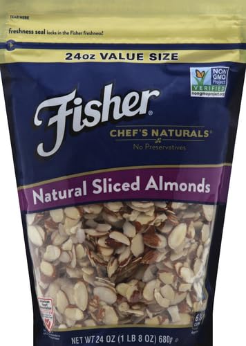 Image of Fisher Chef's Naturals Unsalted Sliced Almonds 24oz Resealable Bag, Raw Nuts Perfect for Cooking, Baking & Snacking, Healthy Snacks for Adults, Vegan Protein, Keto Snack, Gluten Free (Pack of 2)