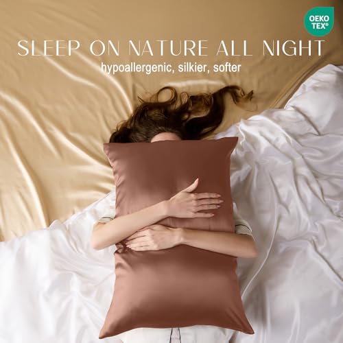 ZIMASILK 100% Pure Mulberry Silk Pillowcase for Hair and Skin Health,Soft and Smooth,Both Sides Premium Grade 6A Silk,600 Thread Count,with Hidden Zipper,1pc (Standard 20''x26'',Mocha)