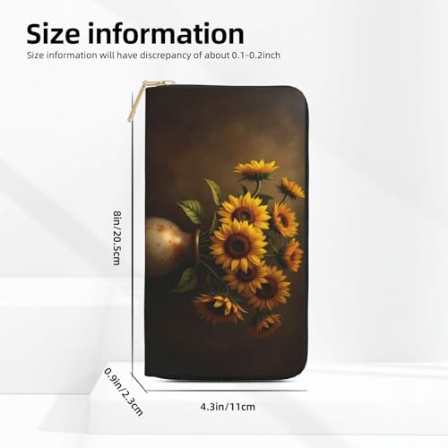 Classic Yellow Sunflower Vase Print Wallet Women, Leather Bifold Multi Card Wallet, Long Purse Women's Wallets2