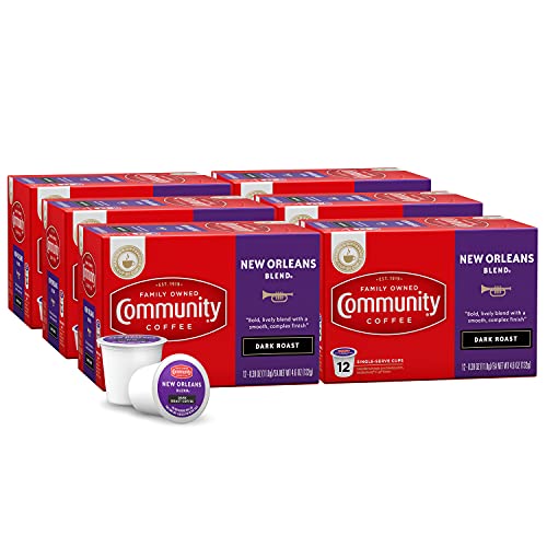 Image of Community Coffee New Orleans Blend 72 Count Coffee Pods, Special Dark Roast, Compatible with Keurig 2.0 K-Cup Brewers, 12 Count (Pack of 6)