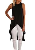Relipop Women Chiffon Sleeveless Casual Fashion Asymmetric Blouse Shirts Top (Large, Black)