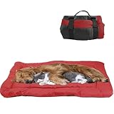 YOFANG Outdoor Travel Dog Bed Mat,Portable Crate Mat Waterproof Anti-Slip, Kennel Pad Washable,Pet Camping Beds Ripstop 1600D Nylon Fabric,Easy to Clean for for Large Medium Dogs or Cats,36"x25" Red