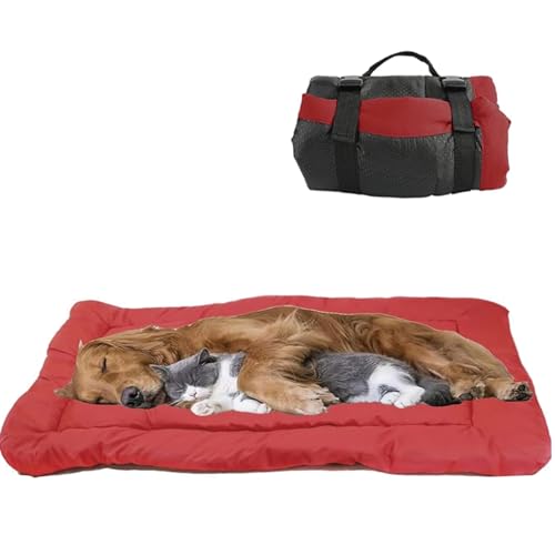 YOFANG Outdoor Travel Dog Bed Mat,Portable Crate Mat Waterproof Anti-Slip, Kennel Pad Washable,Pet Camping Beds Ripstop 1600D Nylon Fabric,Easy to Clean for for Large Medium Dogs or Cats,36"x25" Red