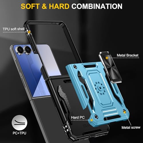 Image of Slide Camera Cover with Ring Holder Mobile Phone Case Cover for Samsung Galaxy Flip 7 (Blue)