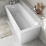 BAYSTONE 1600 x 700mm Single Ended Straight Bath White Gloss Soaking Bathttub, Acrylic Baths for Bathrooms, Straight Square, Adjustable Feet, Side Panel Included