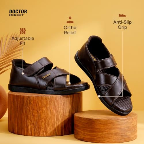 Image of DOCTOR EXTRA SOFT Orthopedic Diabetic Comfortable Dr Sole Footwear Daily Use Casual Wear Stylish Black Cushioned Adjustable Strap Sandals for Men's-Gents & Boy's L-12