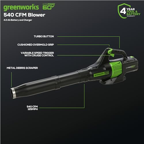 Image of Greenworks 60V 13 inch String Trimmer + (540 CFM) Leaf Blower Combo, 4.0Ah Battery, Rapid Charger + Bonus 4.0Ah Battery