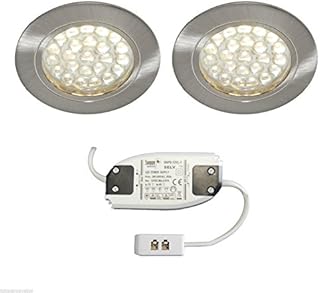 2X RECESSED LED Kitchen Under Cabinet Cupboard Light KIT Set Brushed Chrome Rimini Warm White