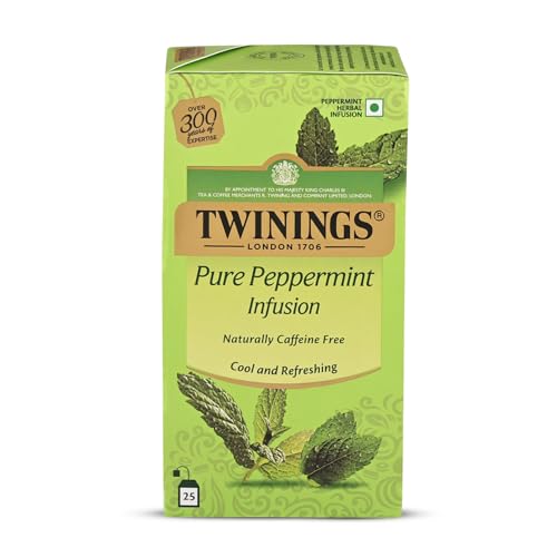 Image of Twinings Peppermint Flavoured Infusion, 25 Tea Bags| Pack of 1|Cool & Refreshing| Aids Digestion| Caffeine-Free| Made With Finest Ingredients| Enjoy as Hot or Iced Tea
