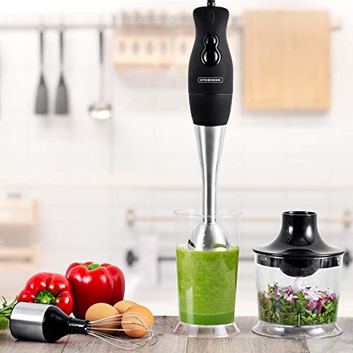 Mixeur Plongeant 3en1 Kitchencook MX700 – 400W, Lames Inox, Fouet Métal, Hachoir 0.5L, Verre Doseur 700ml, 2 Vitesses