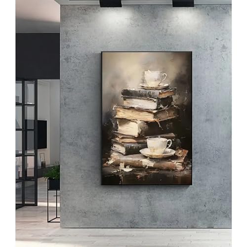Peinture livre de café 21x30 cm encadrée pour déco cuisine et bar
