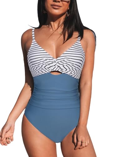 Image of CUPSHE One Piece Swimsuit for Women Bathing Suits Twist Front Cutout Adjustable Straps Ruched Swimwear