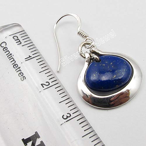 925 Stamp Pure Sterling Silver Lapis Lazuli Earrings 1.3" Fashion Gemstone3