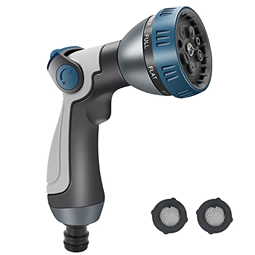 STYDDI Pistola de pulverización de manguera de jardín con control de pulgar, boquilla de pulverización de agua de 8 patrones ajustables para regar césped y plantas, lavado de coches, ducha de