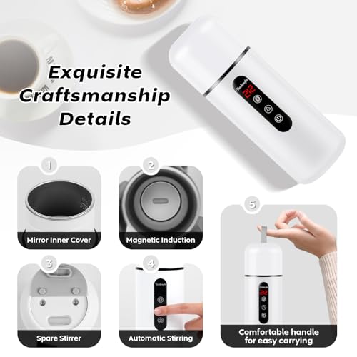 Image of Car Kettle, Portable Electric Travel Kettle, 12V /24V Car Coffee Warmer,420ML Hot Water Heater with Built-in Magnetic Induction Stirring,Mini Hot Water Boiler for Tea Coffee Milk