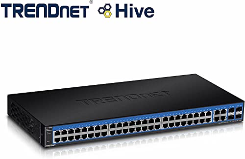 Image of TRENDnet 52-Port Gigabit Web Smart Switch, 48 Gigabit RJ-45 Ports, 4 Shared Gigabit Ports (RJ-45 or SFP),104 Gbps Switching Capacity,VLAN, QoS, LACP, IPv6, Lifetime Protection, Black, TEG-524WS