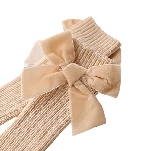 Image of 4-Pack Baby Girls Knee High Socks Infants Toddlers Bow Knit Socks Cotton Tube Ruffled Stockings