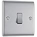 Price comparison product image BG Electrical Single Intermediate Wall Light Switch, Raised and Slim Profile, Round Edges, Nexus Metal, Brushed Steel, 20A, 16AX, NBS13
